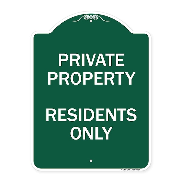 Signmission Designer Series Residents Only, Green & White Heavy-Gauge Aluminum Sign, 24" x 18", GW-1824-9894 A-DES-GW-1824-9894 - main